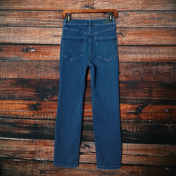 Express Jeans 2 Short Slim Ankle Super High Rise Dark Blue Denim Stretch - Picture 3 of 9